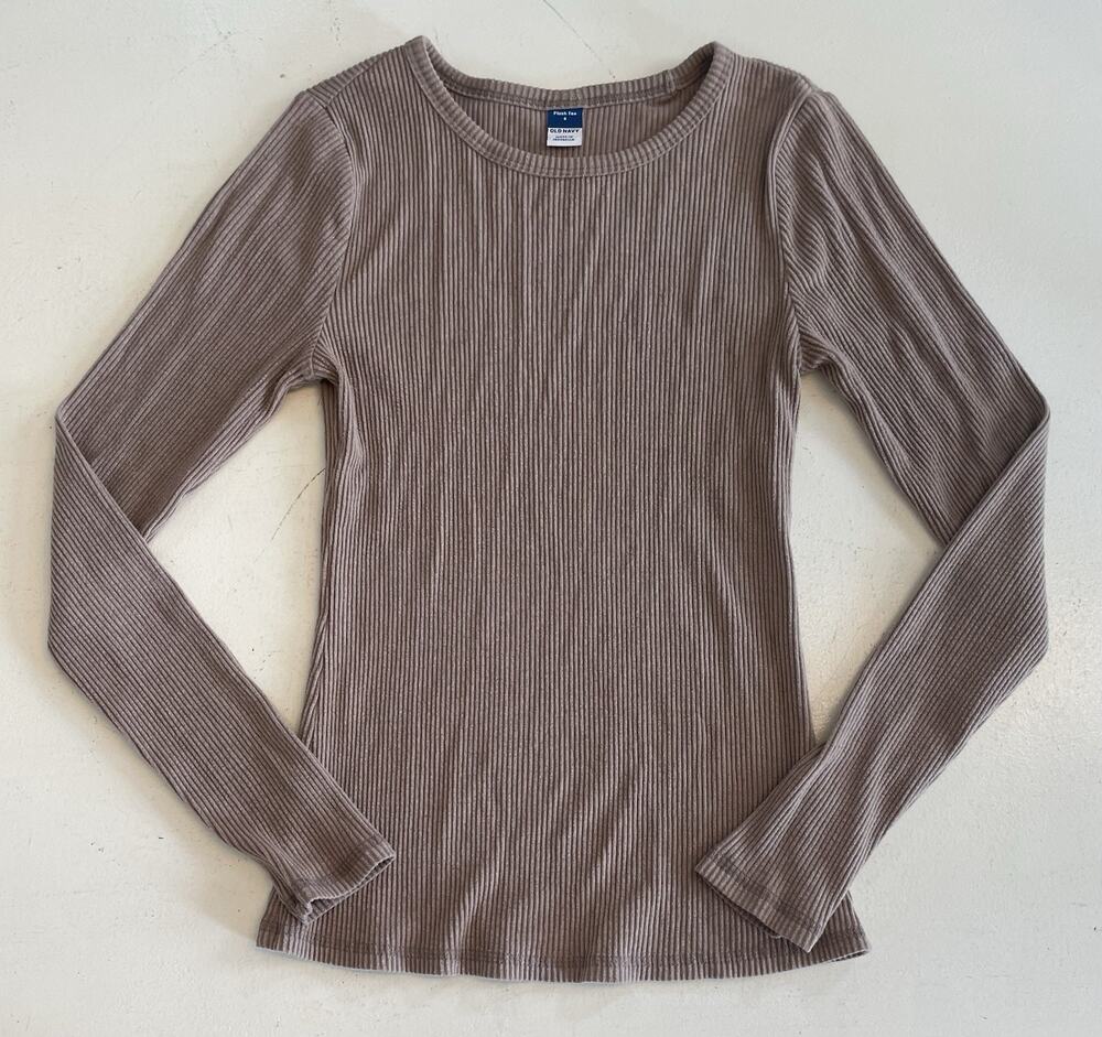 Old Navy Plush Tee Womens Small Long Sleeve Cozy Brush Mushroom Tshirt